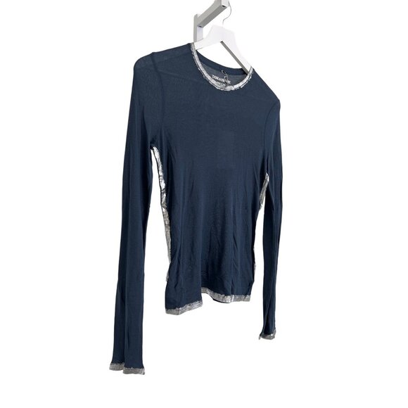 Zadig & Voltaire Navy Long Sleeve Sheer Crew Neck Top - Picture 5 of 6